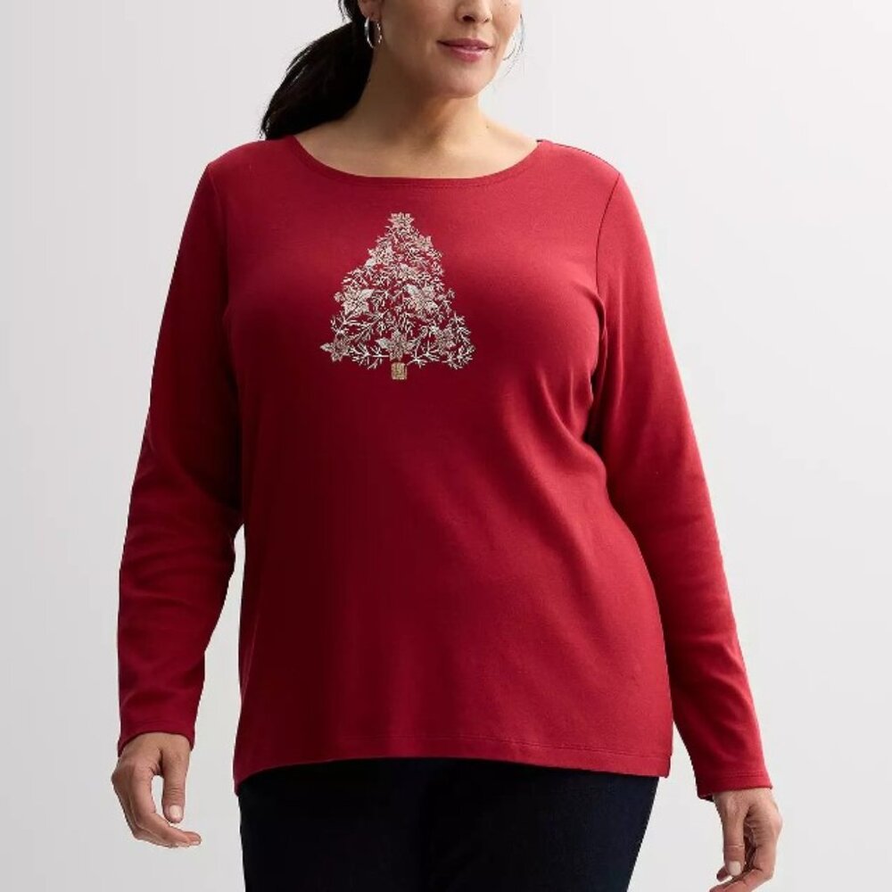 Croft & Barrow Holiday Cotton Tee 0X